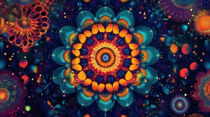 Abstract Flower with Colorful Petals and Glowing Center