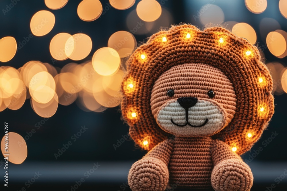 Canvas Prints cute crochet lion toy with lights