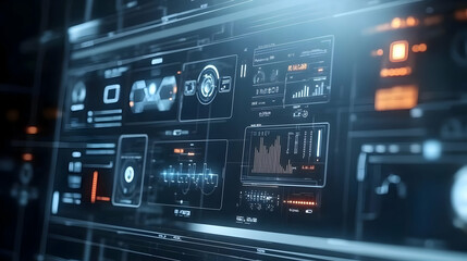 Fototapeta premium Futuristic Digital Interface with Blue and Orange Lights - 3D Illustration