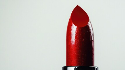 A close-up of a bold red lipstick against a white background, with the lipstick tip perfectly carved into a sharp point