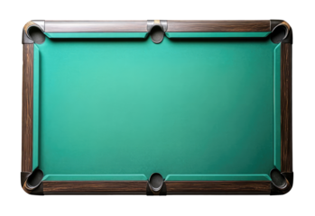 Empty billiard table isolated on transparent background, top view