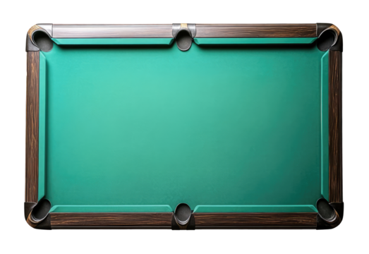 Empty billiard table isolated on transparent background, top view