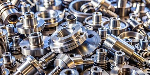 A close-up view of a pile of metal parts for CNC machines, including turning engineering parts