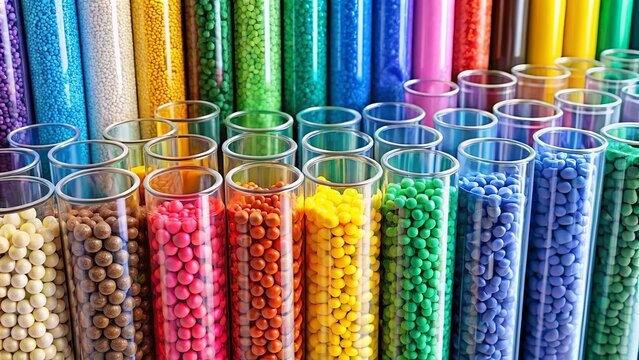 Colorful plastic masterbatch tubes in a row