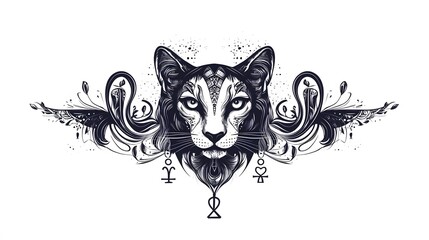 Mystical Cat with Floral Design.