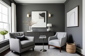 Stylish Gray Living Room with Fabric Armchair and Minimalist Decor Ideas