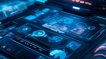 Obraz premium Abstract Blue Futuristic Interface - 3D Illustration