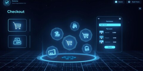Fototapeta premium Futuristic Digital Checkout Interface for E-commerce and Online Shopping Technology Concept