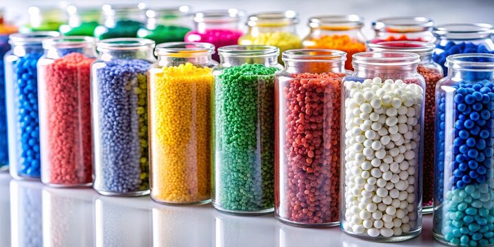 Plastic polymer granulate material used for manufacturing objects such as bottles, containers, and packaging