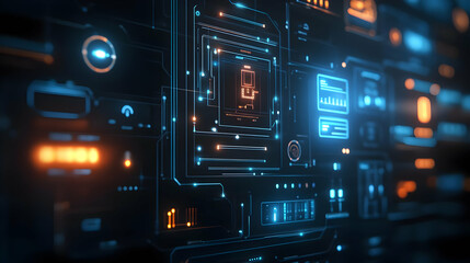 Obraz premium Abstract Blue and Orange Digital Interface Background