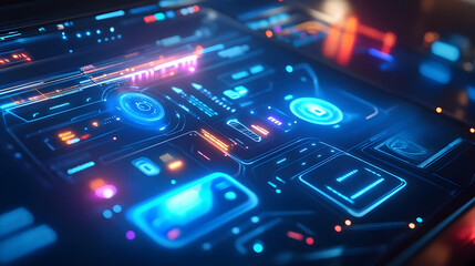 Futuristic 3D Interface with Neon Lights