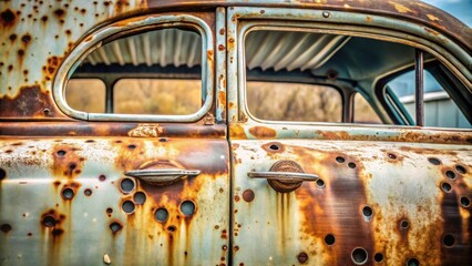 Rusty bullet holes on a vintage car door, rust, vintage, automobile, door, aged, rusty, bullet holes, damage, old, classic, vehicle
