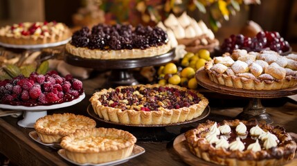 Fototapeta premium Assortment of Fruit Pies on Wooden Table