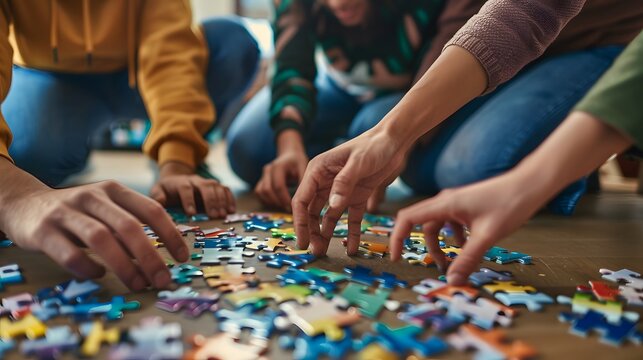Friends doing a puzzle together