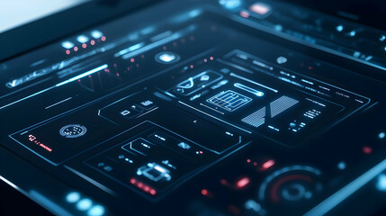 Obraz premium Futuristic Digital Interface with Blue and Red Lights 3D Illustration
