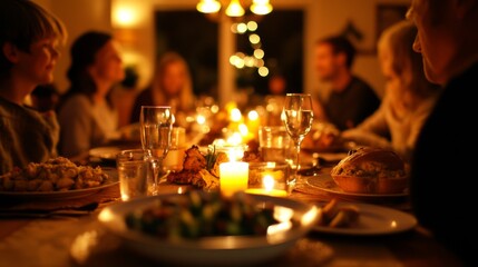 A Cozy Candlelit Dinner Gathering with Friends and Family