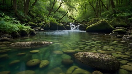 Background of tropical jungle. Environment of the jungle has leafy, clear water and clear air.