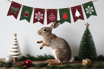 Adorable Holiday Bunny Under Festive Banner with Customizable Details
