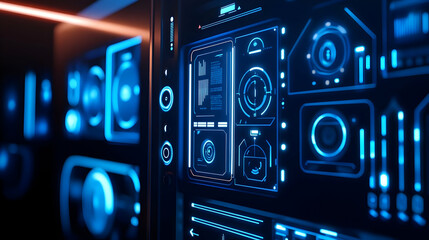 Fototapeta premium Futuristic Interface with Blue Neon Lights 3D Illustration