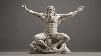 Full-Body Sculpture of Greek God Zeus. This detailed sculpture depicts Zeus, the king of the Greek gods, in a majestic and powerful stance. 