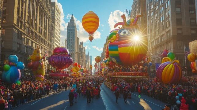 A Crowd Gathers To Watch The Macy's Thanksgiving Day Parade