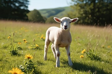 Fototapeta premium Joyful Innocent Digital Art of a Playful Lamb in a Sunny Glade