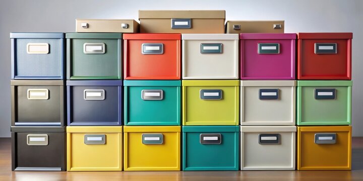 Organized storage boxes with labels for decluttering and sorting items, decluttering, storage boxes, organization, sorting