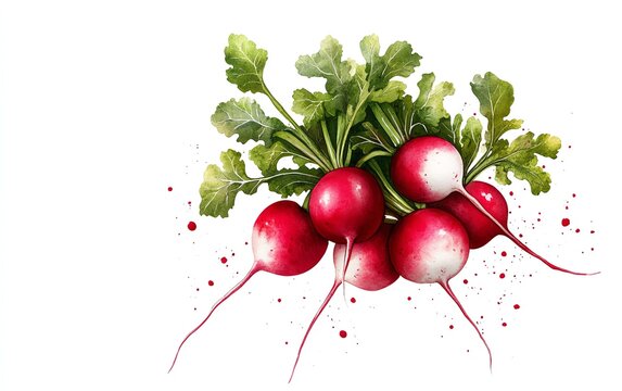 recommend clip art: Radish clipart, root vegetable element, watercolor illustration, crisp outlines, red and white, isolated on white background