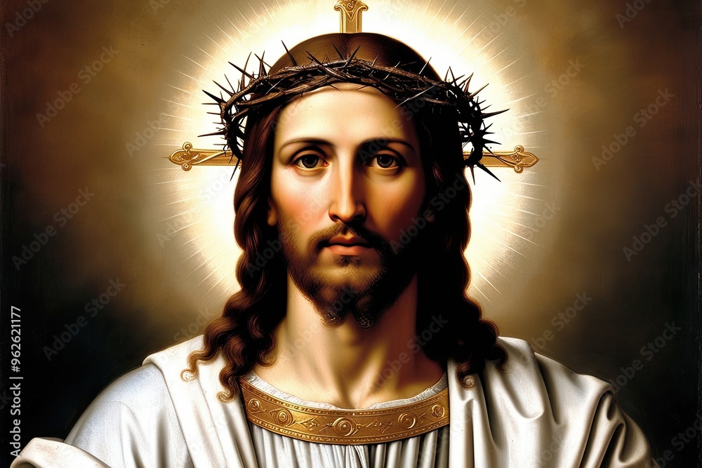 Wall mural Jesus Christ Portrait with Crown of Thorns and Divine Majesty