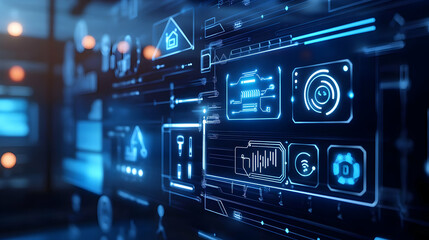Fototapeta premium Abstract Blue Futuristic Technology Interface Background Illustration