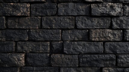 Naklejka premium A high-resolution close-up of an old black brick wall, showcasing a richly textured surface with numerous bricks. 
