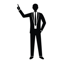 Businessman Silhouette Pointing Upward, Vector Illustration of Business People, Standing Professional Clipart