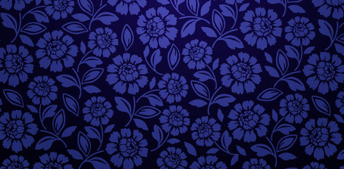 seamless floral pattern with flowers peony with a dark blue backgrounds for wallpaper the bedroom, patterned fills, webs pages, surface textures, book covers, fabrics printing, textiles tiles interior © IchdaAlimul