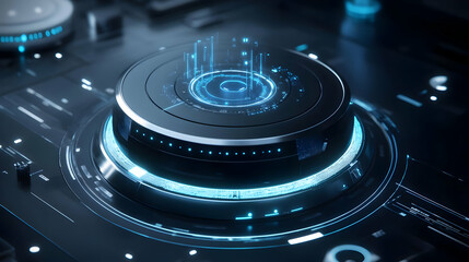 Futuristic 3D Technology Interface with Blue Glowing Lights