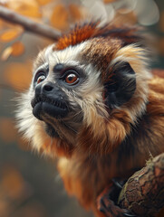 Portrait of a Tamarin in the Wild, Tropical Jungle Close up Shot