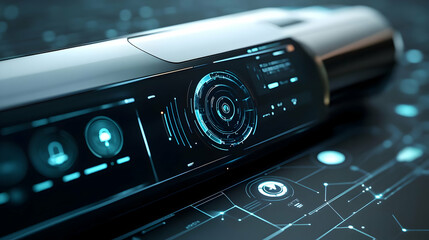 Obraz premium Futuristic Technology Interface with Glowing Blue Lights 3D Illustration