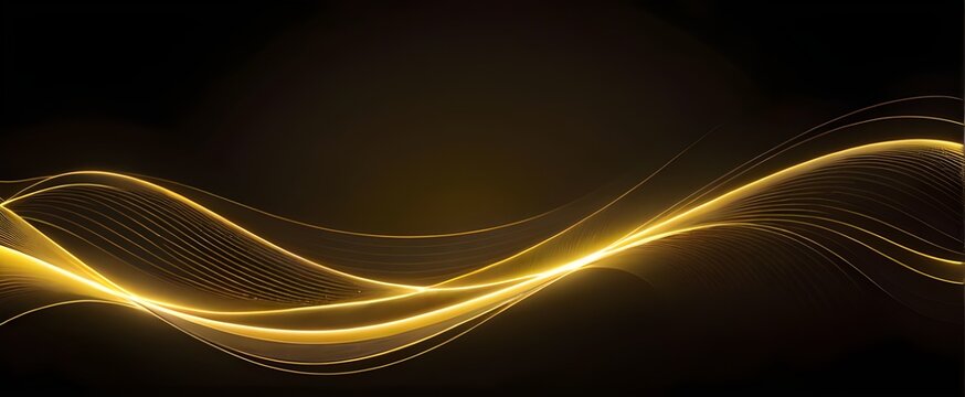 Sparkling luxury gold waves background on black background. Premium design for wallpaper, banner, poster.