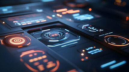 Obraz premium Futuristic Interface - 3D Illustration of a Futuristic Control Panel with Glowing Lights