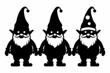 Set of Christmas gnomes. Christmas gnomes silhouette bundle. Vector illustration