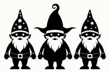 Set of Christmas gnomes. Christmas gnomes silhouette bundle. Vector illustration
