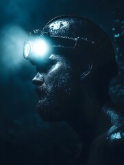 Obraz premium Miner in the Darkness with Headlamp