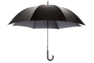 Black umbrella open against a white background.