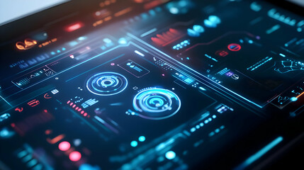 Obraz premium Futuristic Interface Design with Glowing Blue Lines and Circles 3D Illustration