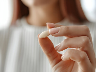 Naklejka premium Woman hand taking a medicine pill for health and wellness