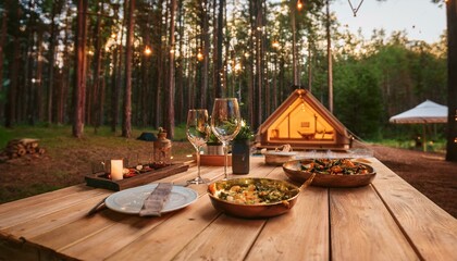 Gourmet breakfast in a glamping tent.