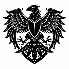 Obraz premium Majestic Eagle Emblem in Monochrome Heraldic Style with Intricate Details