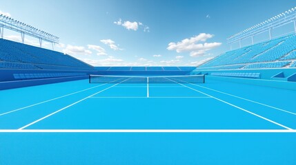 Futuristic Tennis Court in Open-Air Stadium with Intricate Detailing and High-Definition Textures under Clear Sky - 8k Resolution
