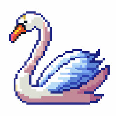 Fototapeta premium Pixel Art Swan Retro Styled Digital Bird Illustration in Classic 8 Bit Design
