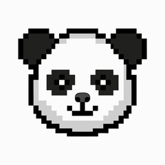 Fototapeta premium Pixel Art Panda Icon Retro 8 Bit Black and White Bear Illustration