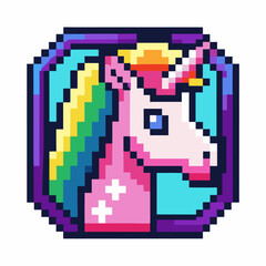 Colorful Pixelated Unicorn Icon   Retro 8 Bit Style Fantasy Artwork